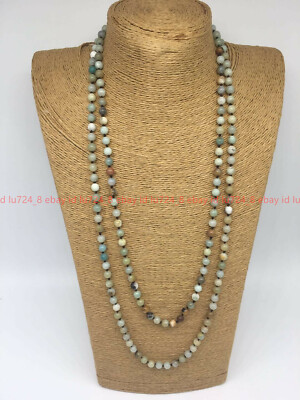 Long 18-100'' 8mm Natural Amazonite Gemstone Beads Handmade Knot Jewelry Necklace