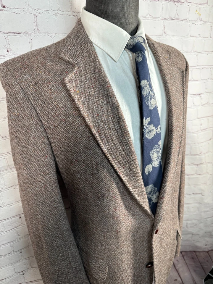 AUSTIN MANOR Hombres Marrón ESPIGA TWEED Lana Abrigo Deportivo Blazer Chaqueta TALLA 42L Foto 3 de 4