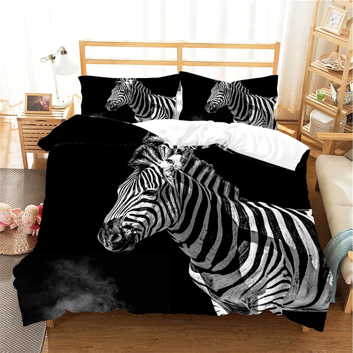 3D Zebra Wild Animal Quilt Cover Queen Set with Pillowcase