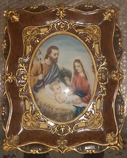 Quadro ANTICO ART Déco CORNICE GESSO DIPINTO Capezzale Sacra Famiglia