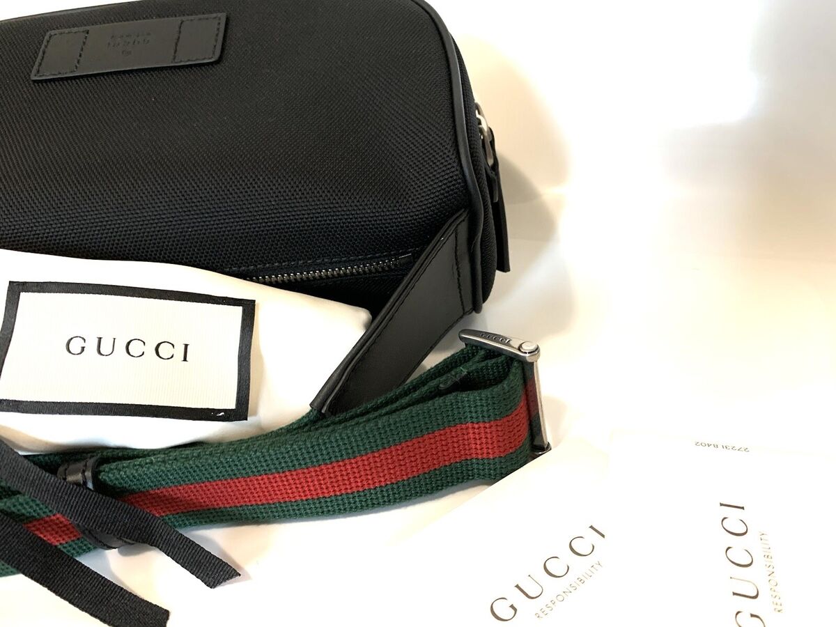 Gucci Unisex Red Green Strap Belt Bag Techno Canvas Black