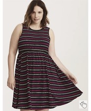 Torrid Skater dress multi color striped jersey open back dress size 3