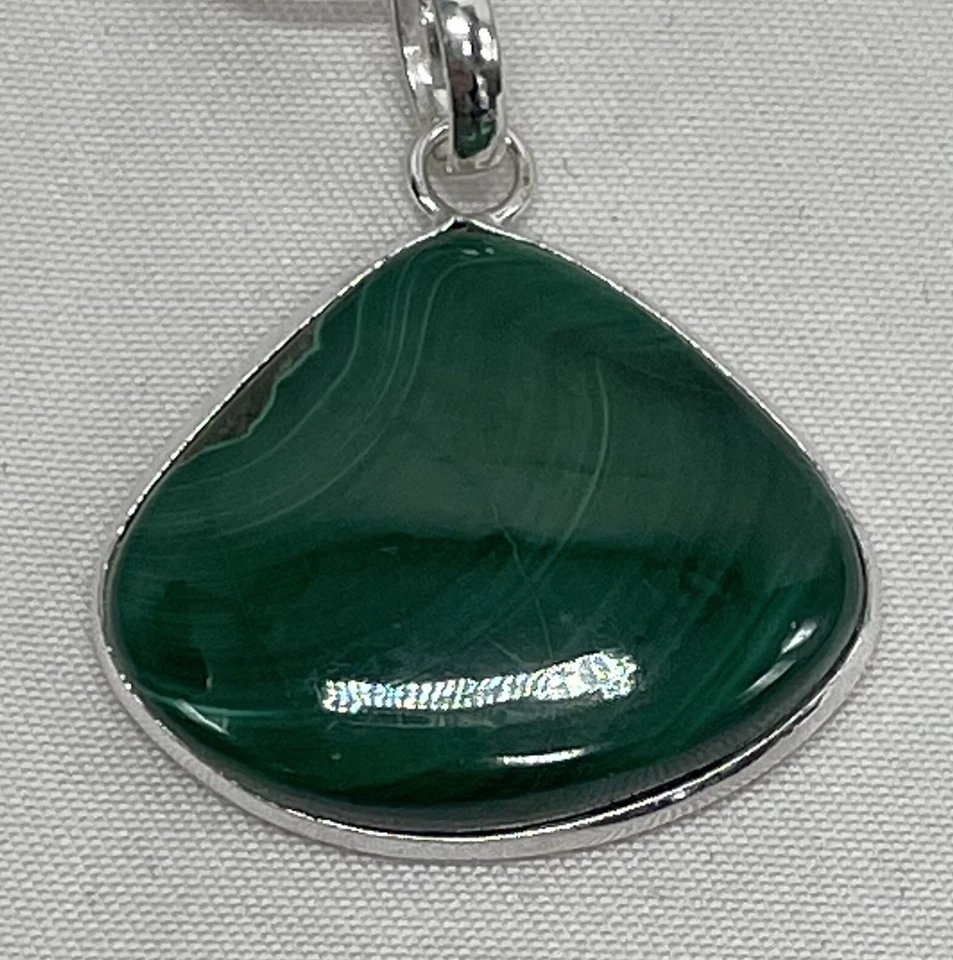 "Colgante de malaquita natural en plata de ley 925 en collar de cadena de 22"" #M01" Foto 4 de 4