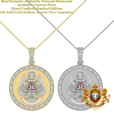 Real Natural Diamond Masonic 32nd Degree Scottish Rite Freemasonry Charm Pendant