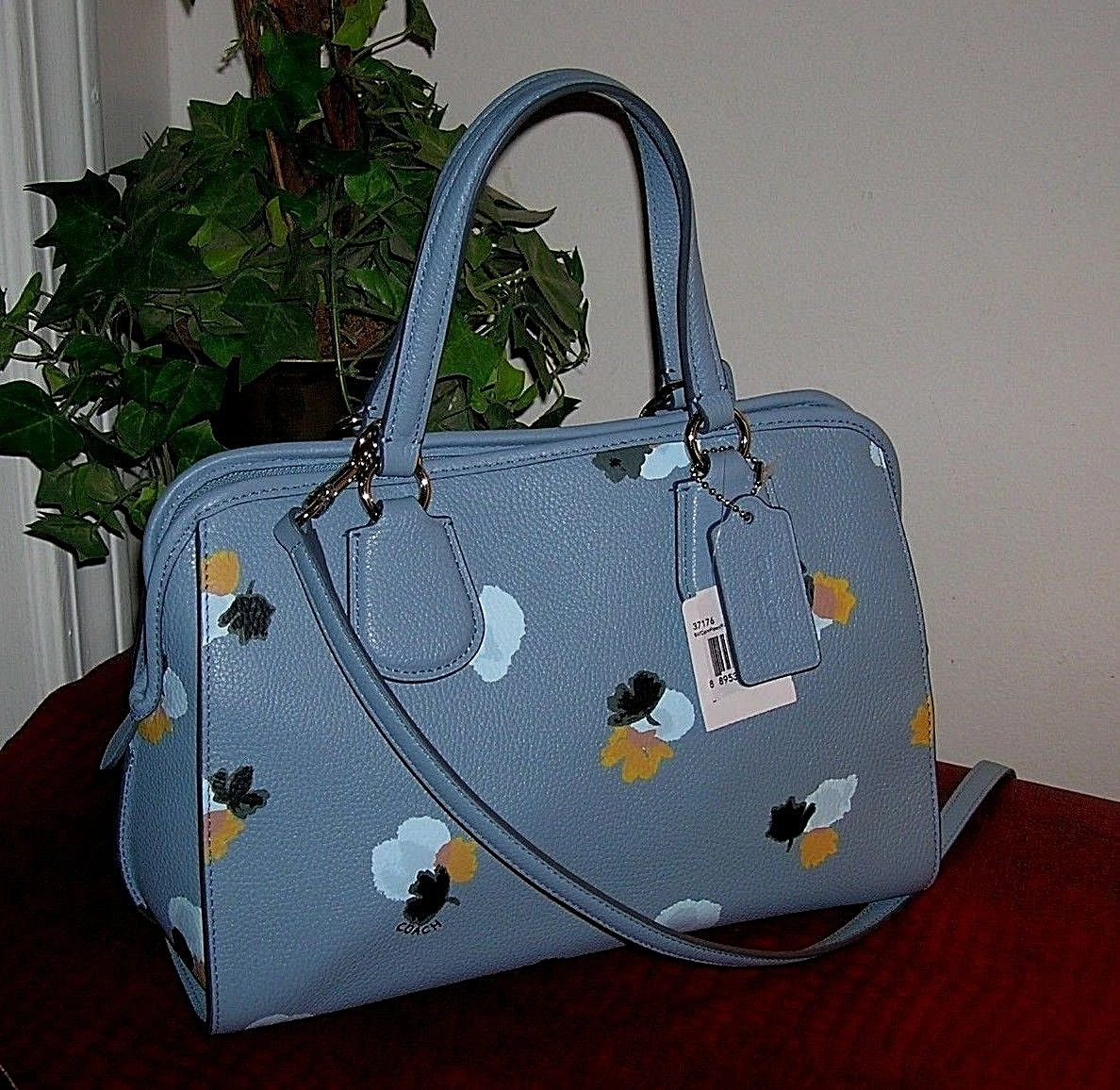 COACH Floral Print Tote Bag in Blue