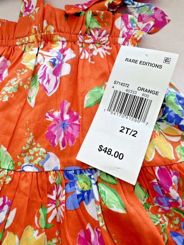 Rare Editions Toddler Girls Floral Printed Tiered Dress Sleeveless Orange size 5 - Image 4 of 4