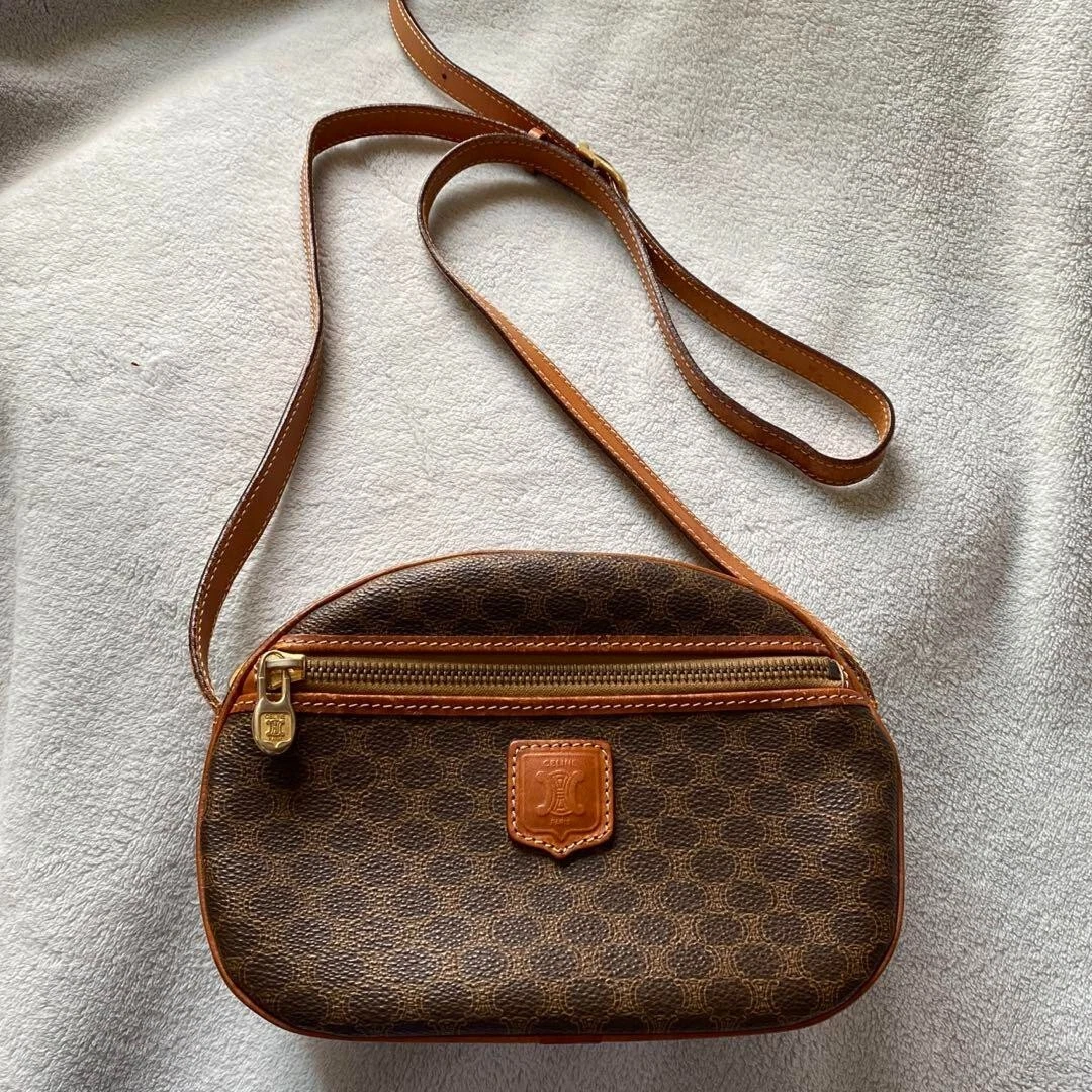 Celine Macadam Pattern Shoulder Bag Pouch Leather Crossbody