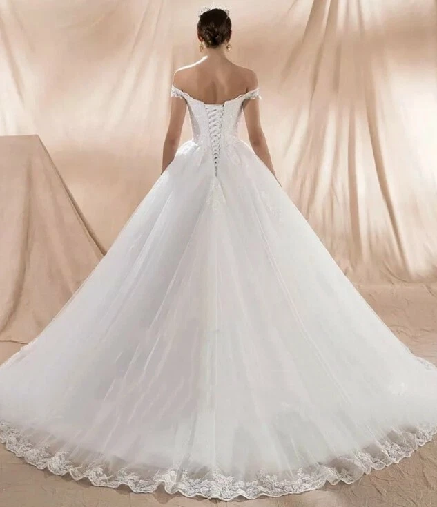 Elfenbein Brautkleid Trägerlos aus Spitze & Tüll | Prinzessinnen-Ballkleid - Bild 4 von 4