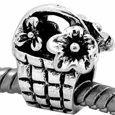 Basket of Flowers Charm European Bead Compatible for Most European Snake Chain B