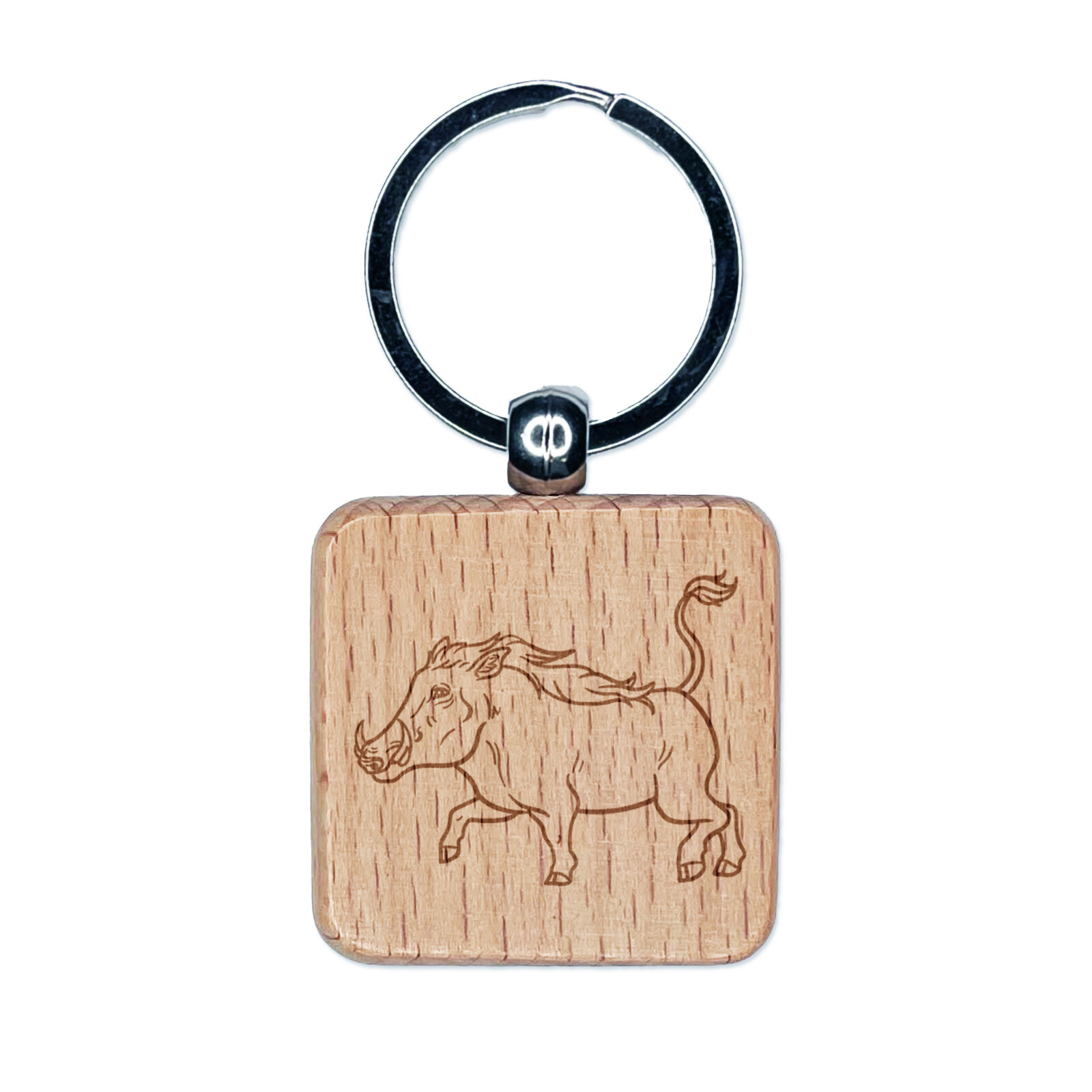 Warthog Pig Engraved Wooden Keychain Charm Tag