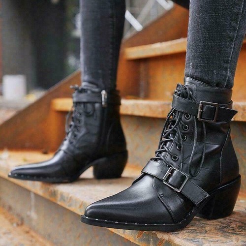 ladies leather buckle boots