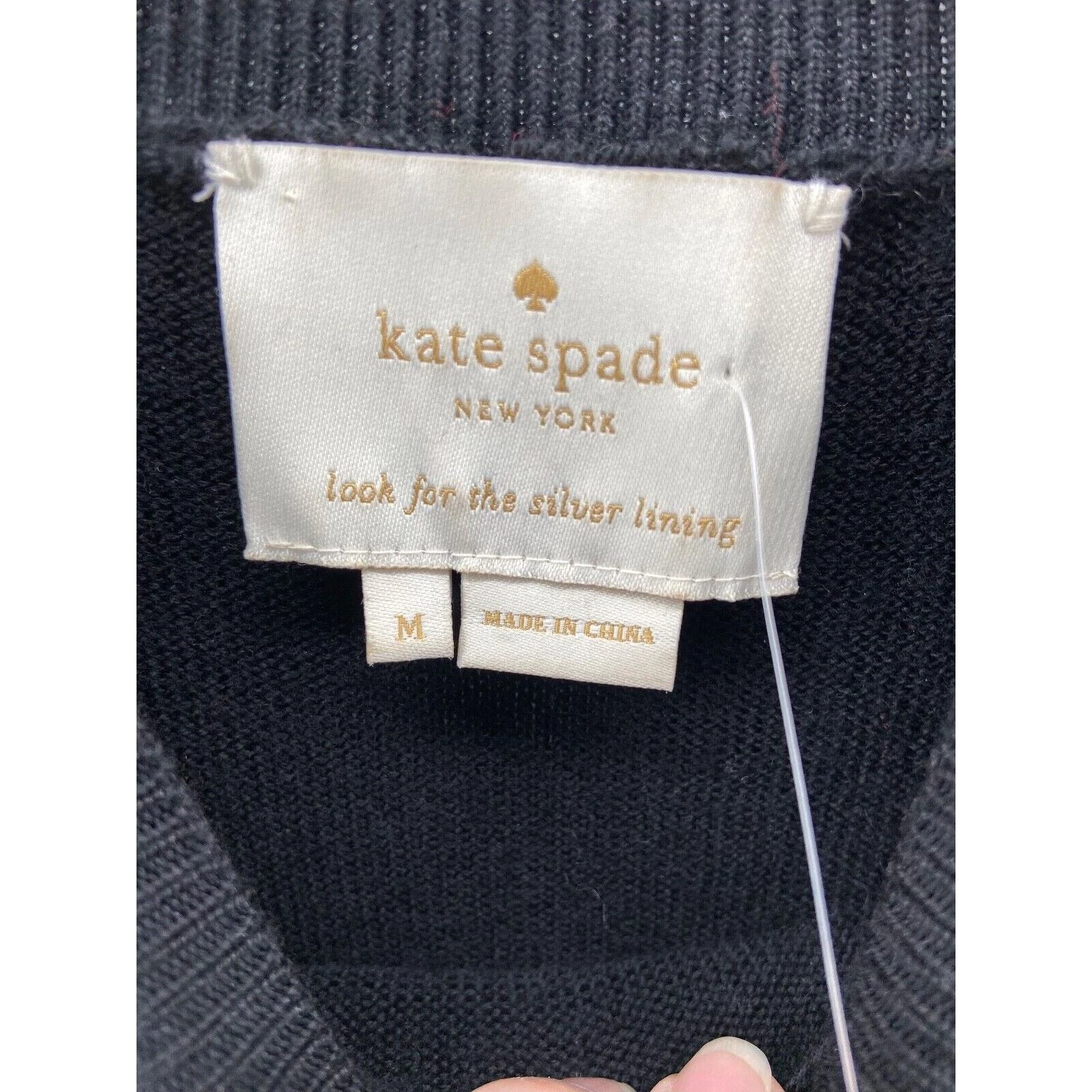Abito donna Kate Spade nuovo con etichette maglione nero medio arricciato borchie linea A $398