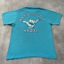 Vintage 80s Poly Tees Hang Loose Hawaii Shirt Size M Single Stitch Surf Shaka