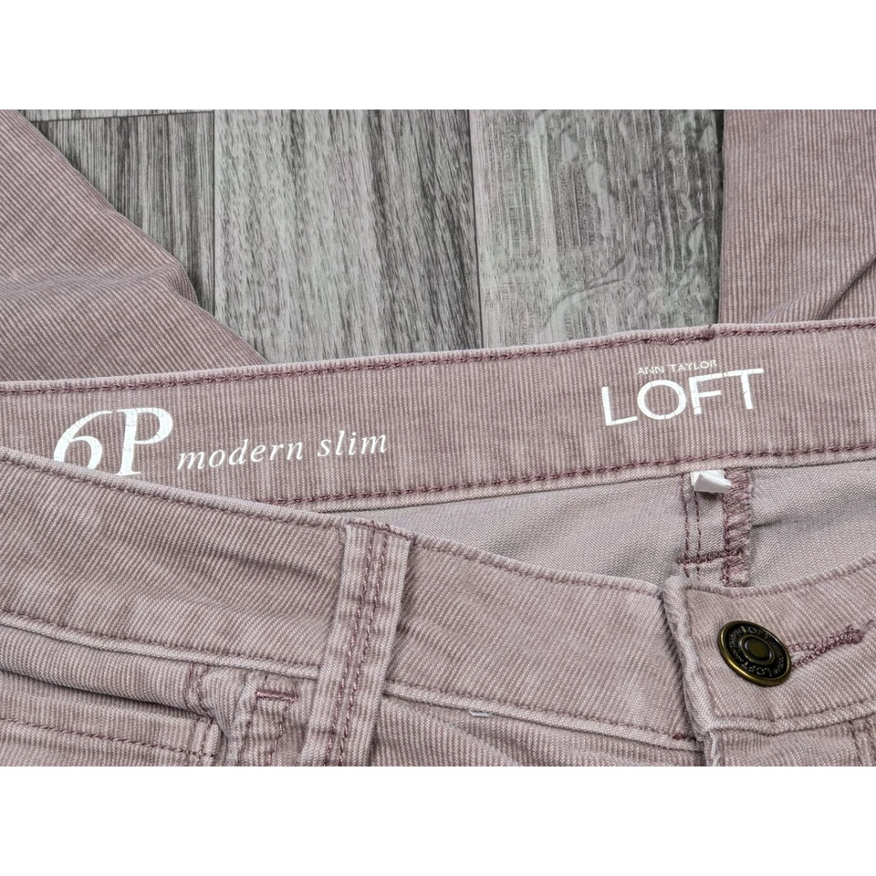 Pantalones de pana Ann Taylor Loft para mujer talla 6 pequeños modernos ajustados rosa marrón Foto 3 de 4