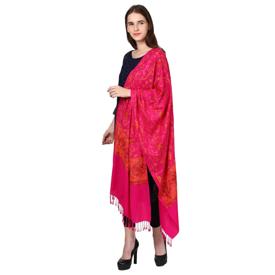 Large Superior Jamavar Shawl Paisley Jamawar from India Pashmina Reversible Pink - Image 2 of 3