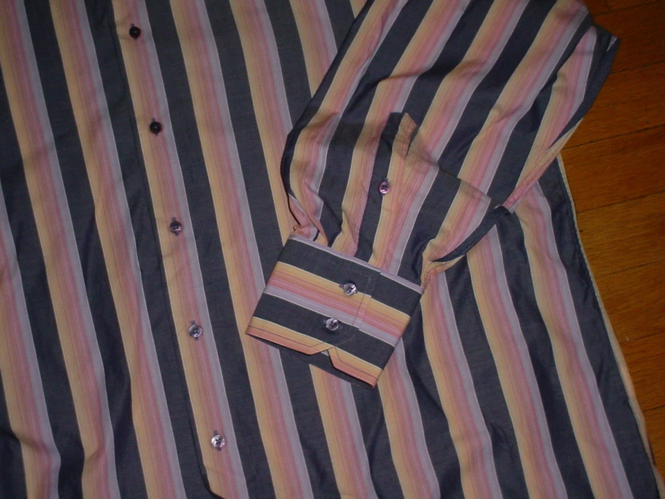 Vintage Report Collection Mens Sport Shirt L/S Cotton Navy/Pink Striped XXL - Image 2 of 4