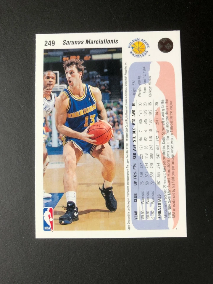 1992 SARUNAS MAMARCIULIONIS Upper Deck a Basketball Card.# 249 Made in USA - Image 4 of 4