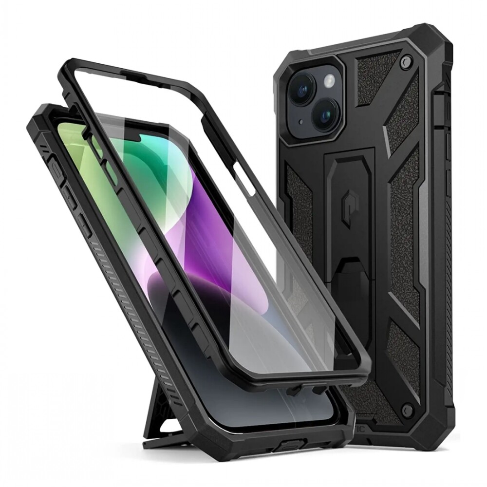 Poetic Kickstand Built-in Screen Case For iPhone 14 Plus Shockproof Cover Black