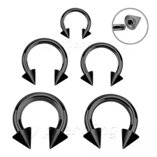 PAIR Black Anodized Surgical Steel Spike Horseshoe Circular Barbell Ear & Septum