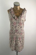 NEXT DRESS 10 PETITE RED BEIGE Floral Morris & Co Short Shift Ruffle Summer