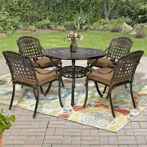 5-Piece Outdoor Patio Dining Set Cast Aluminum Includes 4 Chairs, 1 Round Table
