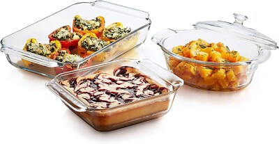 LIBBEY BAKER'S PREMIUM 3-PIECE CASSEROLE BAKEWARE SET WITH ONE GLASS LID 
