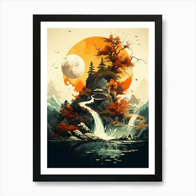 Asiatische Landschaft 7 Kunstdruck gerahmt Wandbild Poster Leinwanddruck Bild