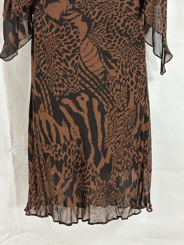 Bella Blue Size 12 Brown Black Bead Sequin Embellished Animal Print Sheer Dress - Picture 21 of 23