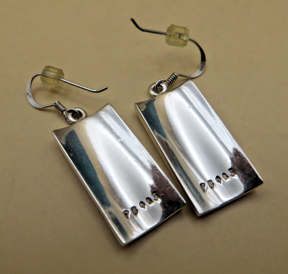 Orange Enamel Stripe Rectangular Sterling Silver … - image 2