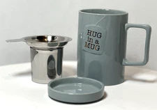 Hug in a mug  Tea Infuser Modern expressions 15oz.  Mug slate blue 3 piece