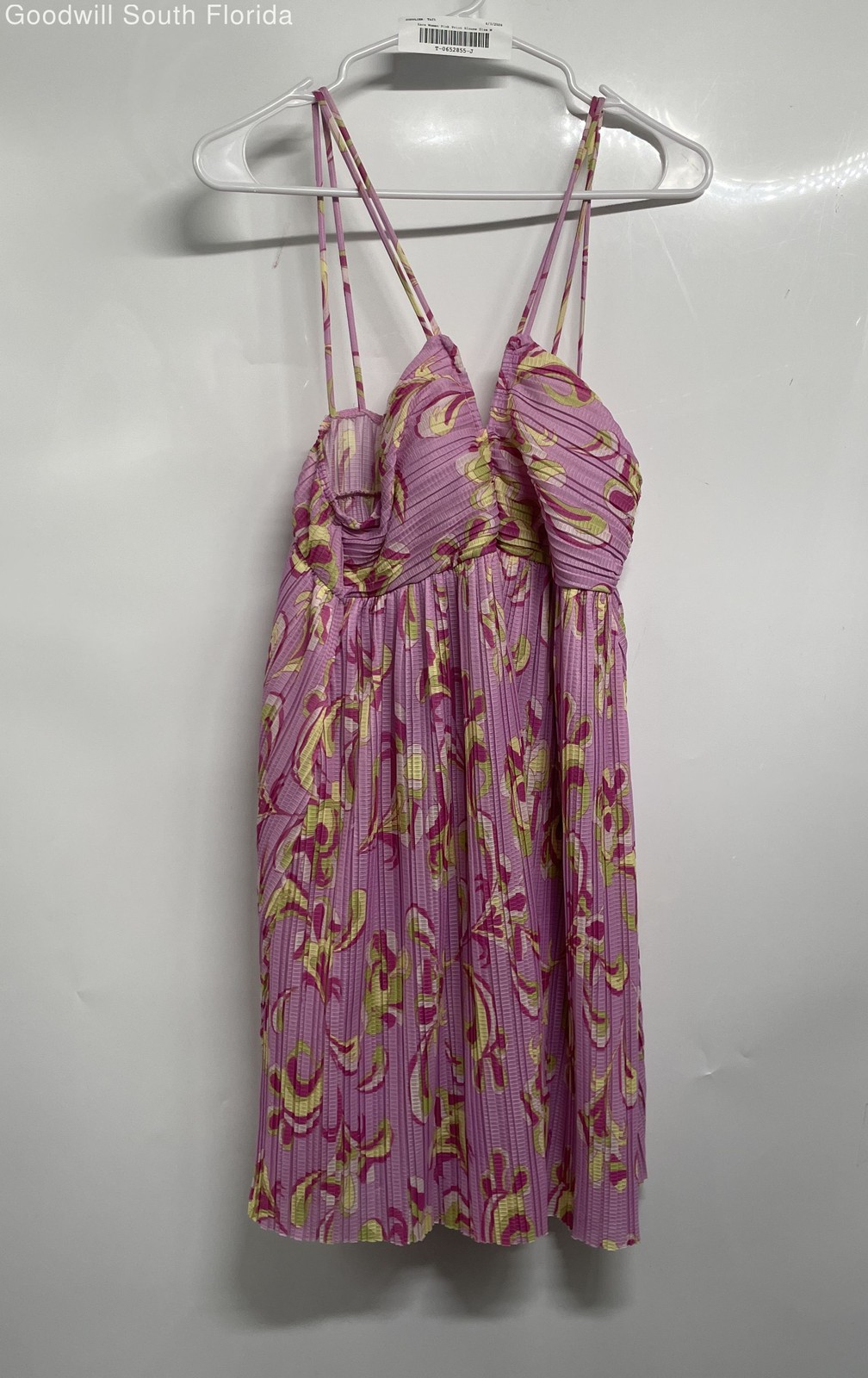 Zara Womens Pink Floral Print Pleated V-Neck Sleeveless Mini Dress Size Medium