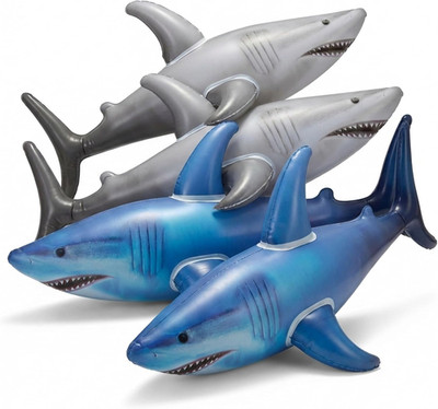 Inflatable Shark Birthday Party Decorations & Pool Toys - 4 Pack (2 Grey, 2 Blue