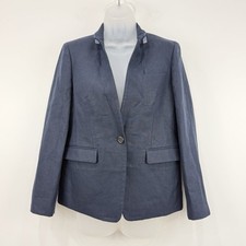 J Crew Linen Blazer Women's 8P Navy Regent Career Office Academia Preppy