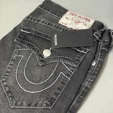 True Religion Jeans Rocco Big T Flap Skinny Mens 32x32 Grey Smoky Mist Wash