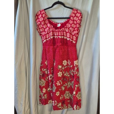 SO Wear It Declare It Red Paisley Polka Dot Cotton Boho Peasant Dress XL