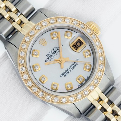 Rolex Lady DateJust 26 MOP Diamond Watch Steel and 18k Yellow Gold Diamond Bezel