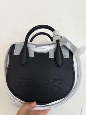 Coach 2025 Halloween Cat Crossbody Handbag Black Leather Bag CW615