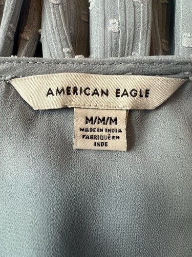 Camicetta babydoll American Eagle top donna blu medio trasparente ricamata con volant - Foto 13 di 16