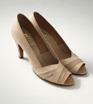 Vintage 1950s Norvic Top Flite Cream Leather Peeptoe Heels UK 5,5 Narrow