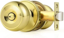 Door Knobs Keyed-Alike Lockset Polished Brass Same Key Round 1 Pack