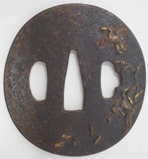 Japanese Tsuba Iron Sword Guard Crane Design Original from Japan 1201F8
