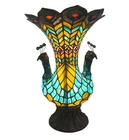 Vintage Stained Glass Double Headed Peacock Table Lamp Tiffany-Style 15x12