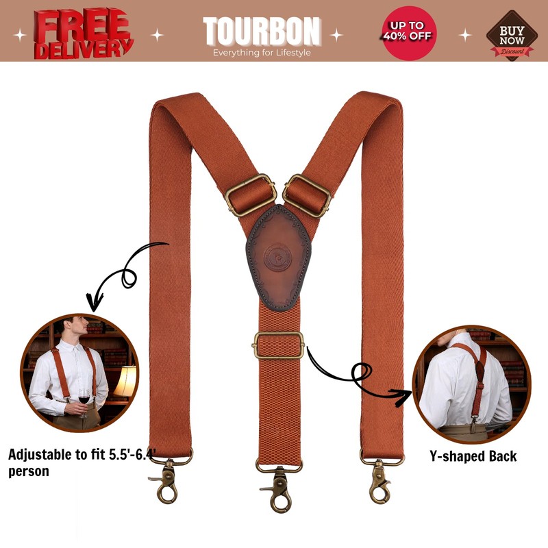 Tourbon Adjustable Suspenders Y Back Y-Shape Hooks Pants Braces Bestman His Gift