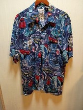 Island Collection Shirt Mens XL Blue Route 66 Cars Short Sleeve Button Up