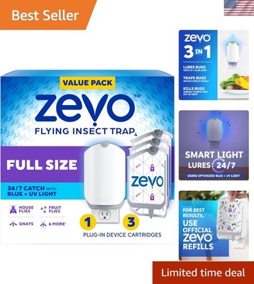 Mess-Free Flying Insect Trap   Includes 3 Cartridges for -Round Protection