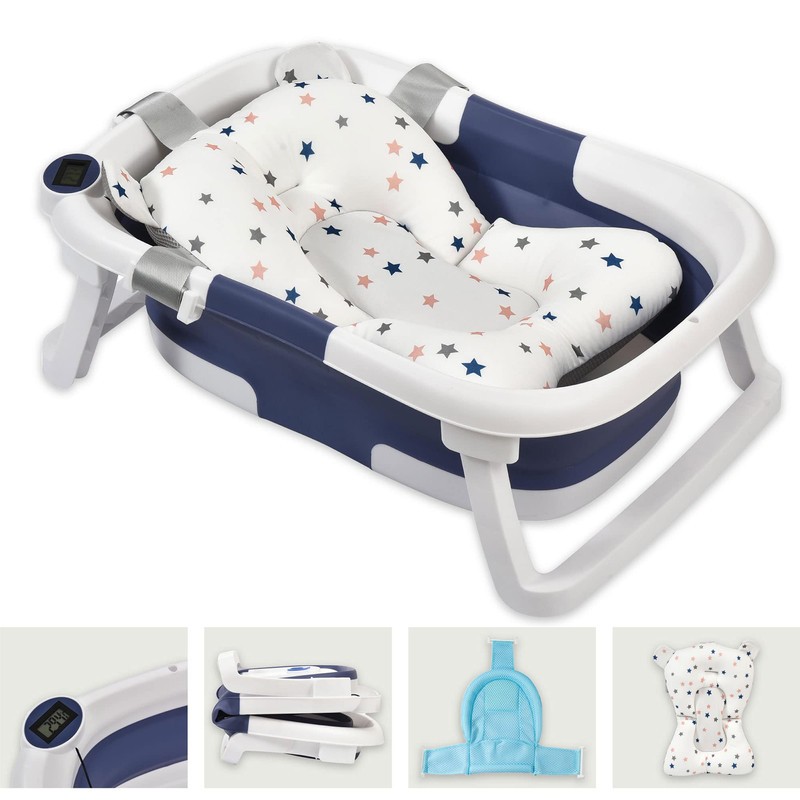 Foldable Baby Bathtub Suitable For Newborns With A Thermometer Soft Floating Pad