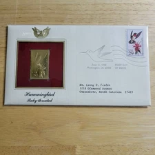 Hummingbird Ruby-throated 22kt Gold Replica Stamp 1st Day w/card