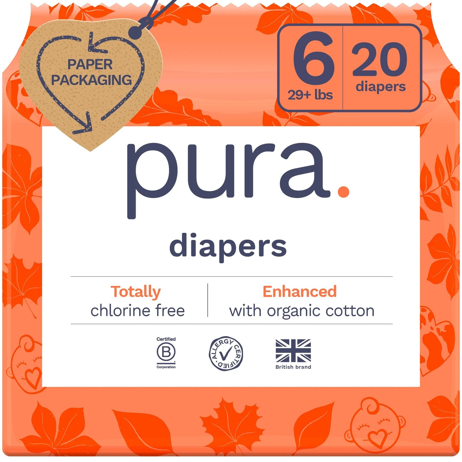 Size 6 Eco-Friendly Diapers (29+ lbs) Totally Chlorine Free (TCF) Hypoallerge...