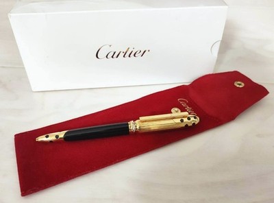 Vintage Trinity Panthere de Cartier Black Lacquer Ballpoint Pen with pen case