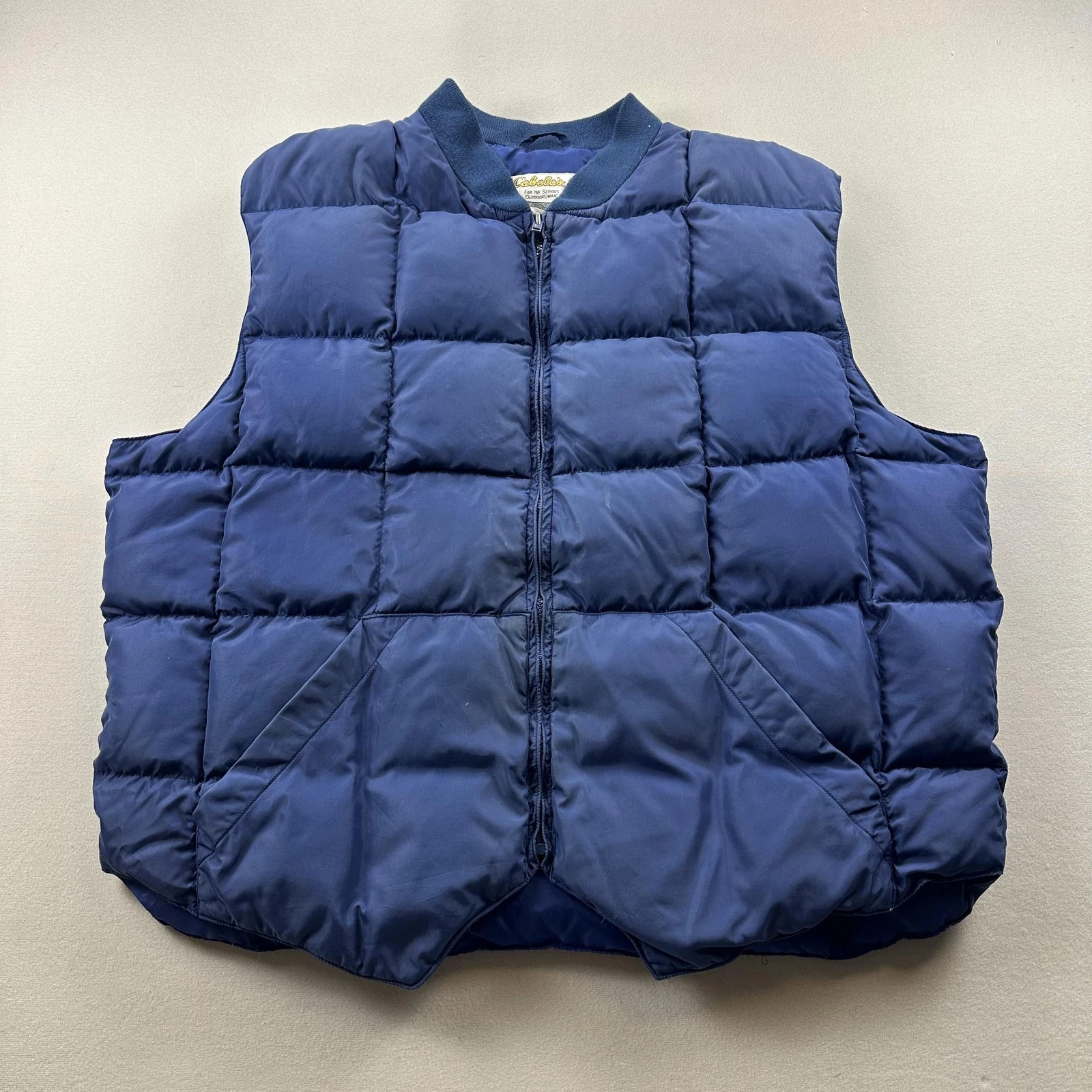 Vintage Cabelas Vest Jacket Quilted Puffer Mens Medium Blue Goose Down Zip 80s